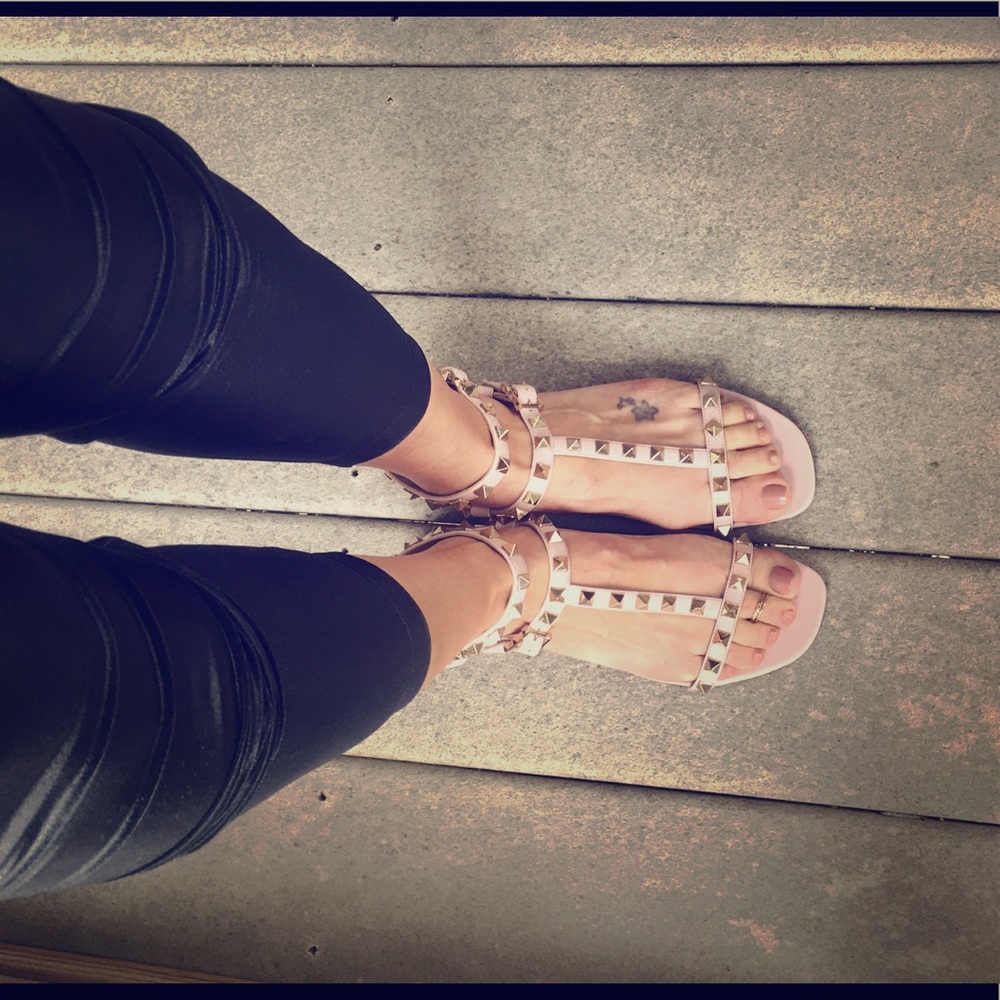 Blush Leather Valentino Rockstud Sandals with box!